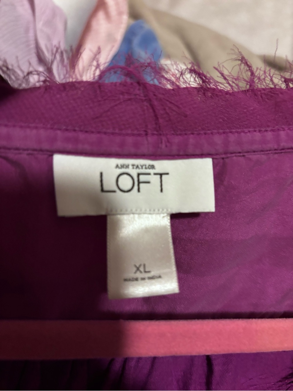 Ann Taylor LOFT Magenta Short Sleeve Top with Frayed Trim